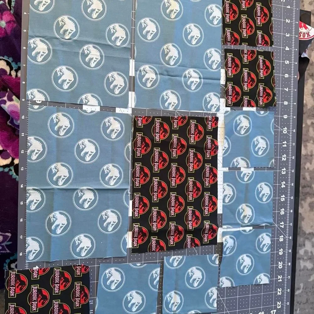 Jurassic Park Fabric Scrap Bundle Cotton Dinosaur Quilting Craft Pieces 12 Pc